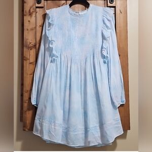 Aritzia Wilfred La Boheme Blue Tie Dye Ruffled Elia Babydoll Mini Dress XS.